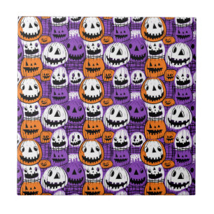 Azulejo De Cerâmica Abóbora de Halloween - Roxo, Laranja, Branco