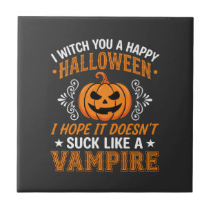 Azulejo De Cerâmica Abóbora de Vampiro de Halloween Engraçado