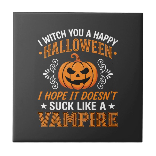 Azulejo De Cerâmica Abóbora de Vampiro de Halloween Engraçado (Frente)