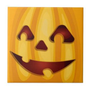 Azulejo De Cerâmica Abóbora esculpida sorrindo design de Halloween