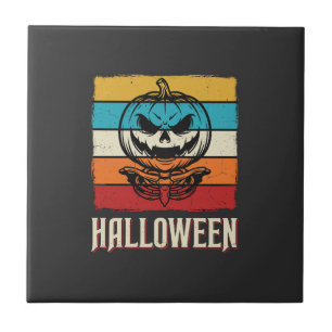 Azulejo De Cerâmica Abóbora Halloween Crânio Retro Vintage