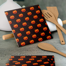 Azulejo De Cerâmica Abóboras de Halloween, Abóboras Laranja Faça ou Co