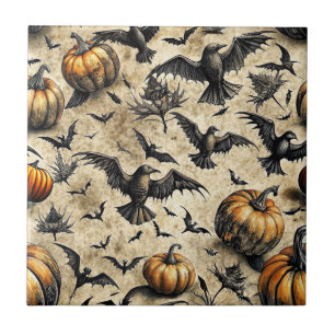 Azulejo De Cerâmica Abóboras de Halloween Vintage Morcegos Corvos Outo