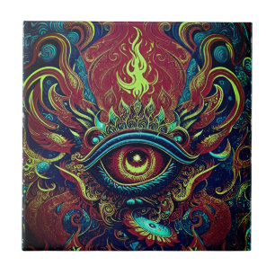 Azulejo De Cerâmica Abraça o Olho Visionário Abstrato Flaming Spirit