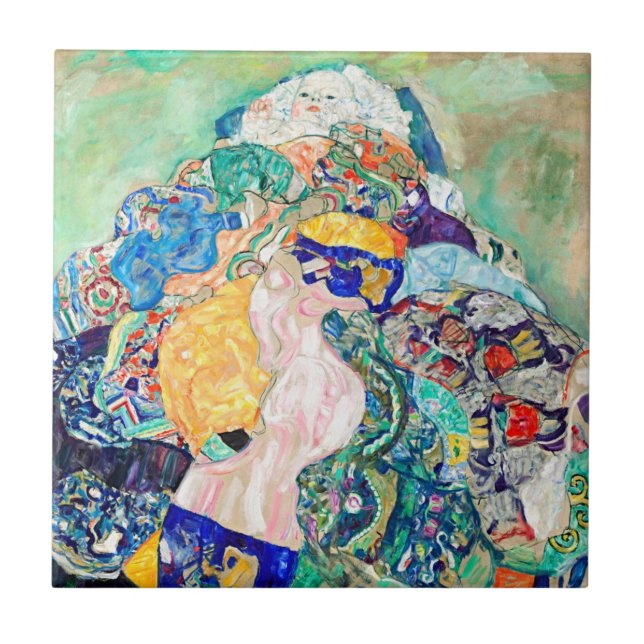 Azulejo De Cerâmica Abrace a legância do Eterno com o bebê do Klimt (Frente)