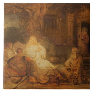 Azulejo De Cerâmica Abraham recebe os três anjos, 1646 (óleo no pa