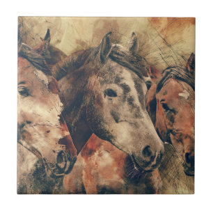 Azulejo De Cerâmica Absolutamente Magnífica Aquarela de Três Cavalos