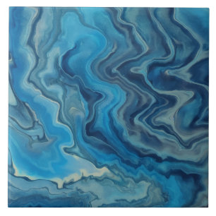 Azulejo De Cerâmica Abstração acrílica branca azul-ciano de mármor