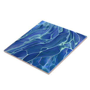 Azulejo De Cerâmica Abstração Acrílica de Mármore Azul e Branco