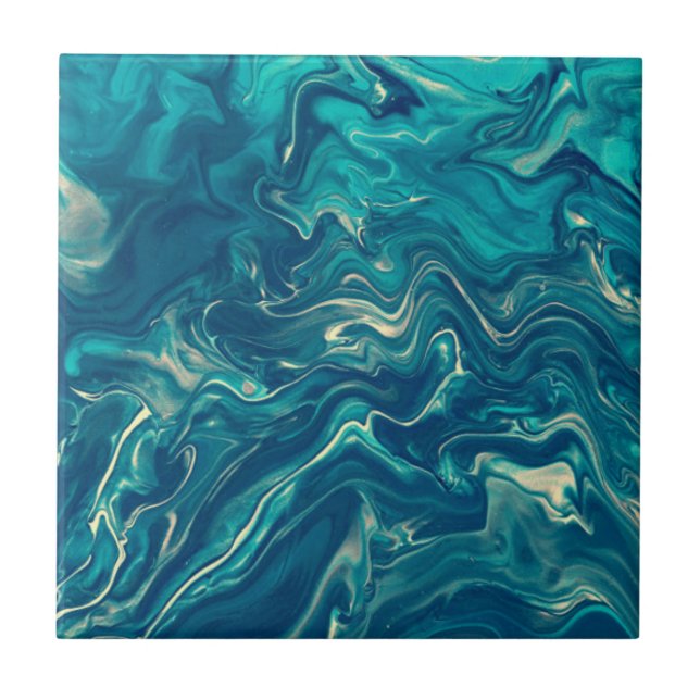 Azulejo De Cerâmica Abstração de acrílico do mármore azul e branco (Frente)