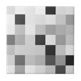 Azulejo De Cerâmica Abstract Black and White Pixelated Mosaic Grid