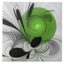 Abstract Black and White with Green Fractal Art