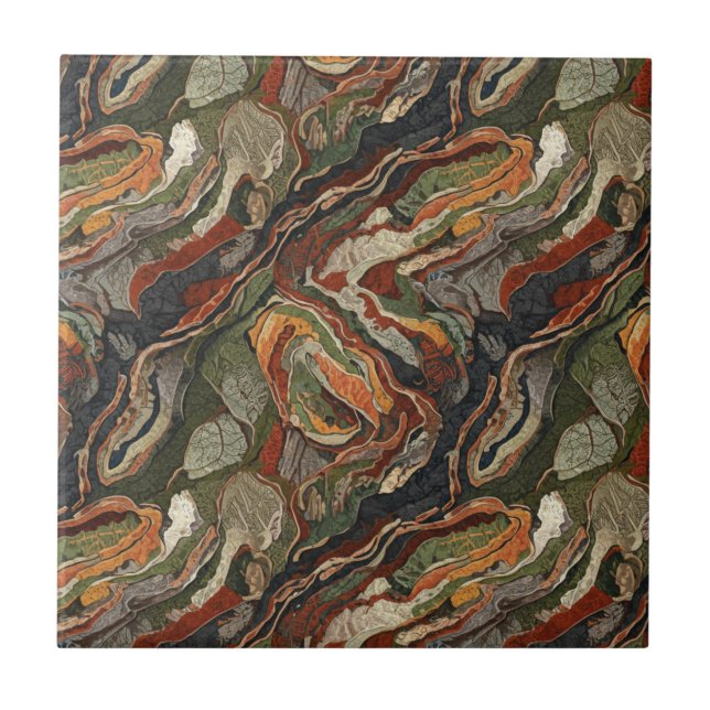 Azulejo De Cerâmica Abstract Earth Tone Swirl Pattern (Frente)