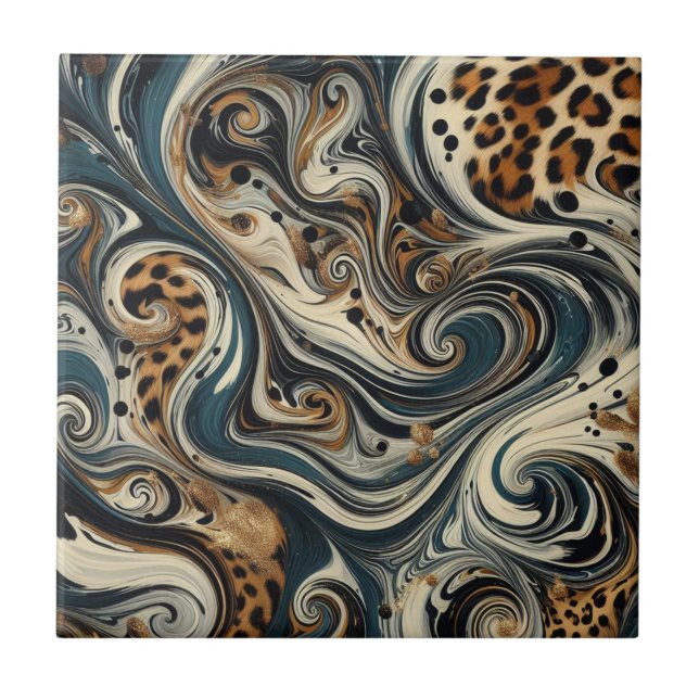 Azulejo De Cerâmica Abstract Leopard Print Swirl (Frente)