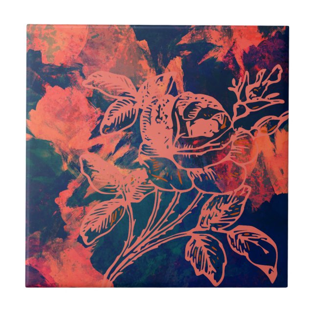 Azulejo De Cerâmica Abstract Red Rose Art (Frente)