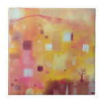 Azulejo De Cerâmica Abstrato Amarelo Moderno<br><div class="desc">Uma pintura moderna de aquarela abstrato moderna contemporânea em cores quentes. Chorre amarelo,  rosa,  laranja e creme. Arte original de Nic Squirrell.</div>