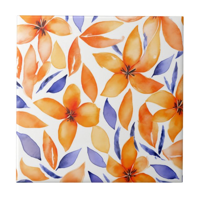Azulejo De Cerâmica Abstrato aqucolor laranja floral moderno (Frente)