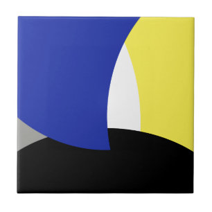 Azulejo De Cerâmica Abstrato Art Azul Amarelo