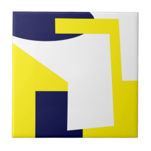 Azulejo De Cerâmica Abstrato Art Dark Azul Amarelo Branco