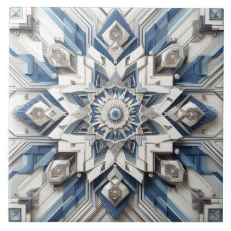 Azulejo De Cerâmica Abstrato Art Deco Todas as Cinzas Azul Pó Esbranqu