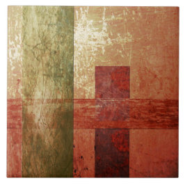 Azulejo De Cerâmica Abstrato Art Grunge Geométrico Vermelho Verde