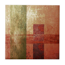 Azulejo De Cerâmica Abstrato Art Grunge Geométrico Vermelho Verde