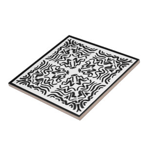 Azulejo De Cerâmica Abstrato Art Preto E Branco Zig Zag Wavy