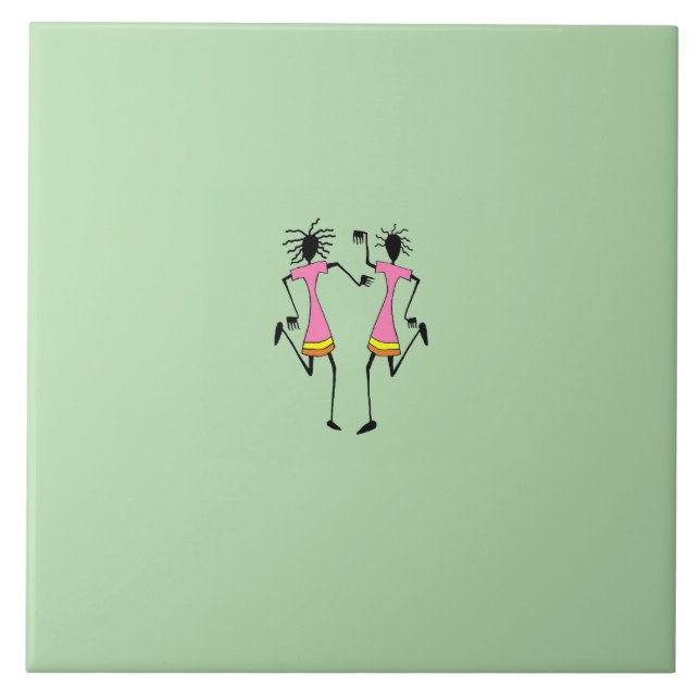 Azulejo De Cerâmica Abstrato, Arte Africana, elegante Partido dos Danç (Frente)