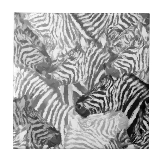 Azulejo De Cerâmica Abstrato, Arte Zebra Negra e Branca (Frente)
