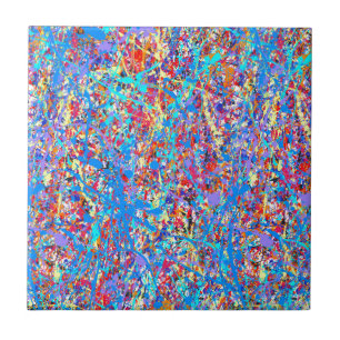 Azulejo De Cerâmica Abstrato azul brilhante do Splatter da pintura