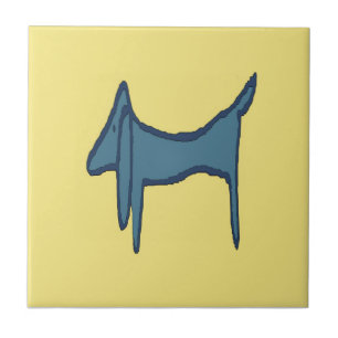Azulejo De Cerâmica Abstrato azul do Dachshund