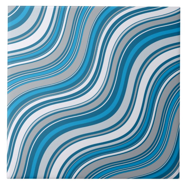Azulejo De Cerâmica Abstrato Azul e Cinza Fitas (Frente)