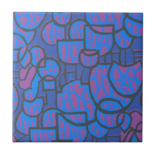 Azulejo de cerâmica Abstrato, azul e magenta