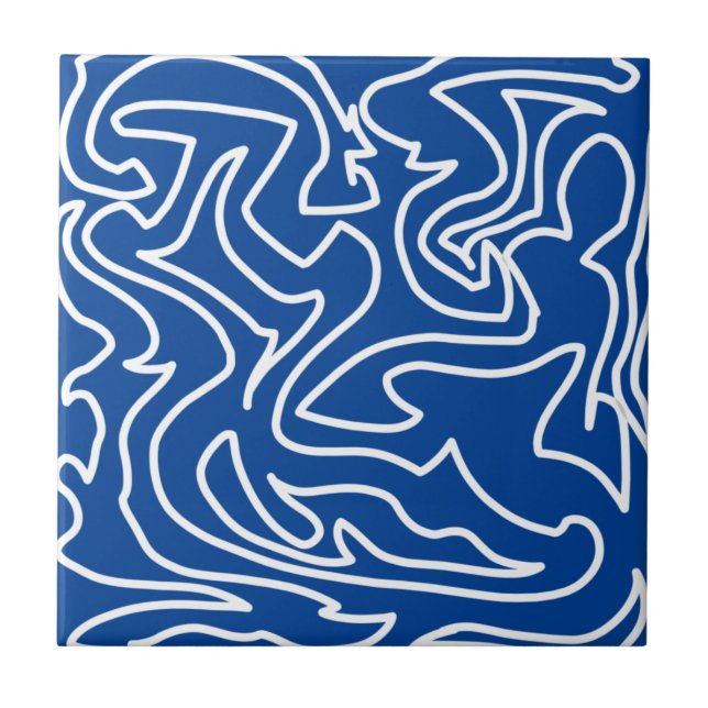Azulejo De Cerâmica Abstrato Azul-preto-branco, com vibrações positiva (Frente)