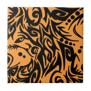 Azulejo De Cerâmica Abstrato Black Tribal Design em Laranja