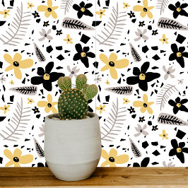 Azulejo De Cerâmica Abstrato Black Yellow Cinza Floral Sem Costura Pad
