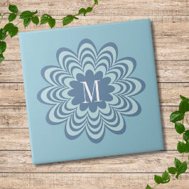 Azulejo De Cerâmica Abstrato Blue Flower Personalizado Monograma Inici