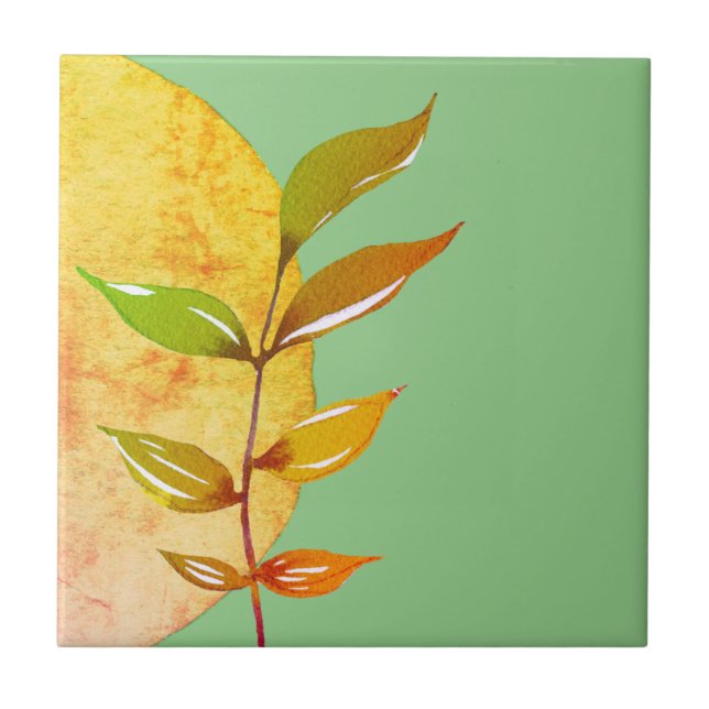 Azulejo De Cerâmica Abstrato botânico em verde (Frente)
