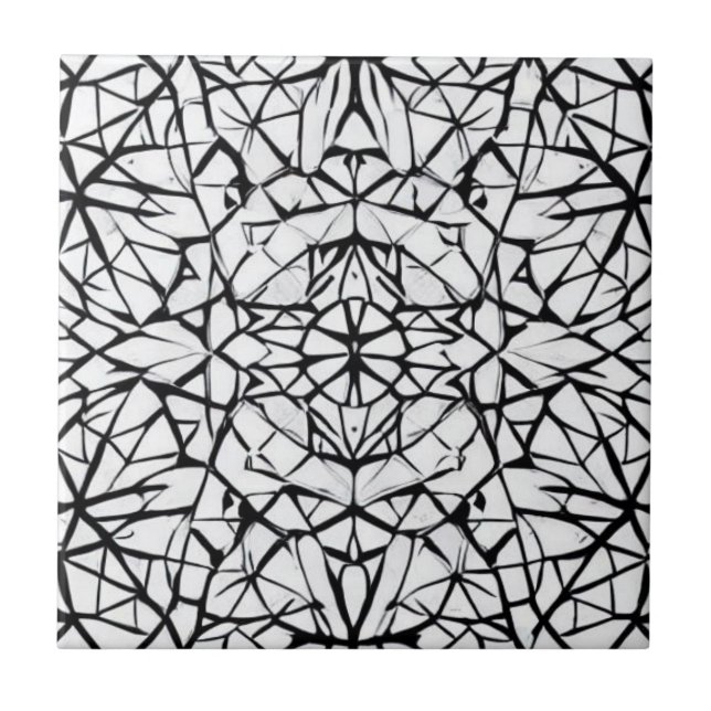 Azulejo De Cerâmica Abstrato branco preto geométrico (Frente)