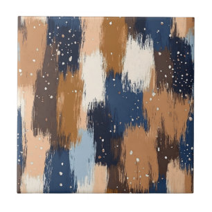 Azulejo De Cerâmica Abstrato Brushstrokes em Azul, Branco e Marrom (2)