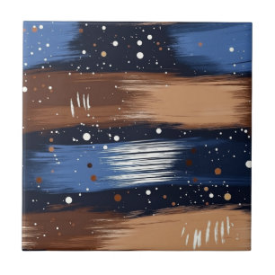Azulejo De Cerâmica Abstrato Brushstrokes em Azul, Branco e Marrom (3)