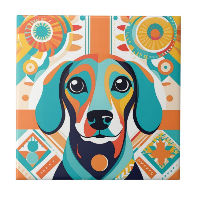Azulejo De Cerâmica Abstrato coloidal dachshund art (Frente)