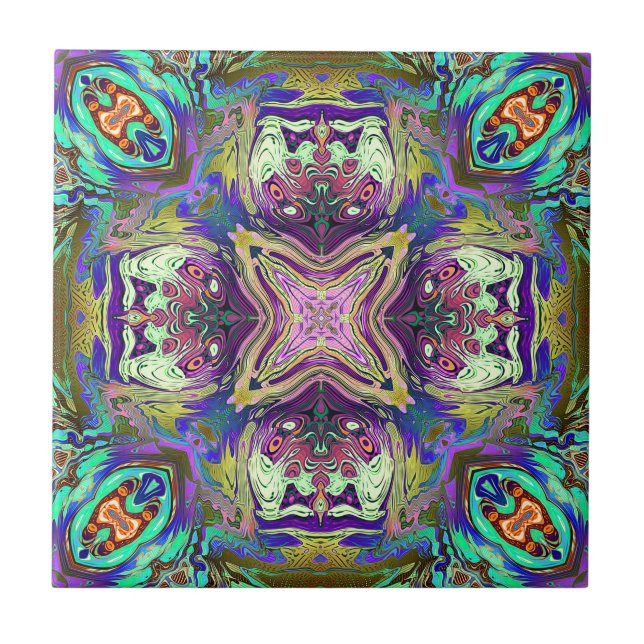 Azulejo De Cerâmica Abstrato Colorida Mandala (Frente)