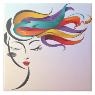 Azulejo De Cerâmica Abstrato com arte colorida de cabelo voando