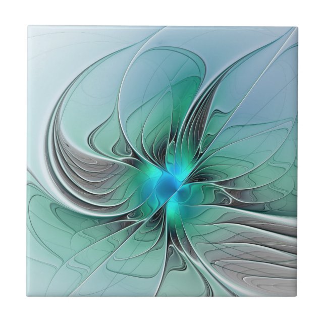 Azulejo De Cerâmica Abstrato com Arte Fractal Azul, Moderna (Frente)