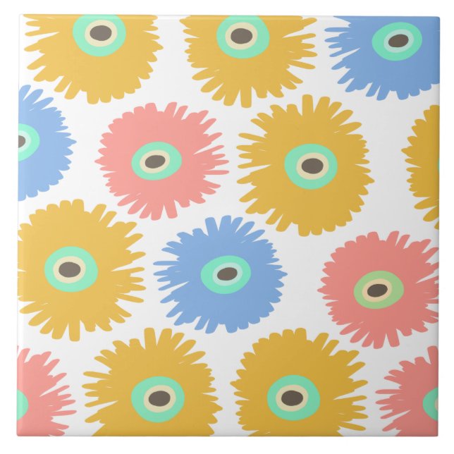 Azulejo De Cerâmica Abstrato Coral - Florais Amarelos do Cravo (Frente)