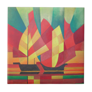 Azulejo De Cerâmica Abstrato cubano de velas e céus oceânicos