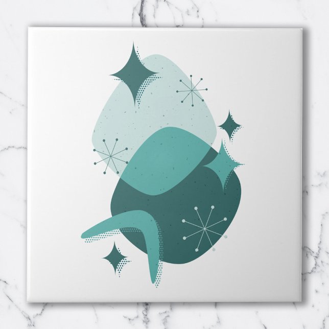 Azulejo De Cerâmica Abstrato da Era Atômica do Médio Teal do Século  (Criador carregado)