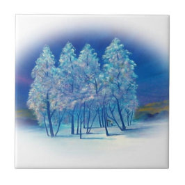 Azulejo De Cerâmica Abstrato da Floresta de Fir de Inverno