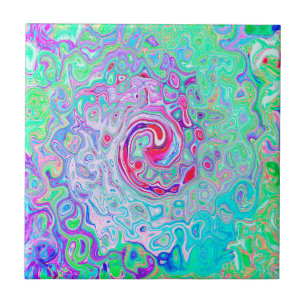 Azulejo De Cerâmica Abstrato da Groovy com espiral retrógrada e verde